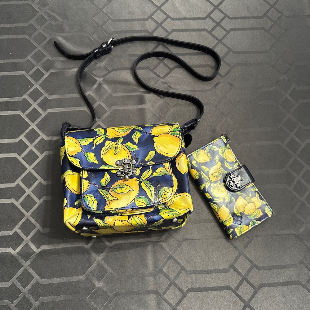 Patricia Nash Leather Positano Lemon Flap Crossbody Bag + Wallet